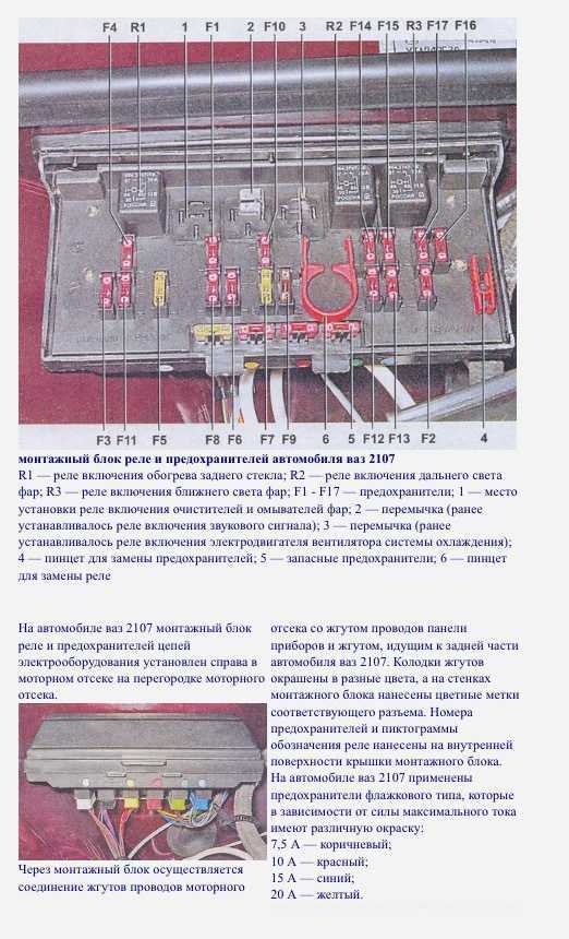 Схема предохранителей и реле ваз 2107. схема и распиновка блоков предохранителей автомобилей ваз