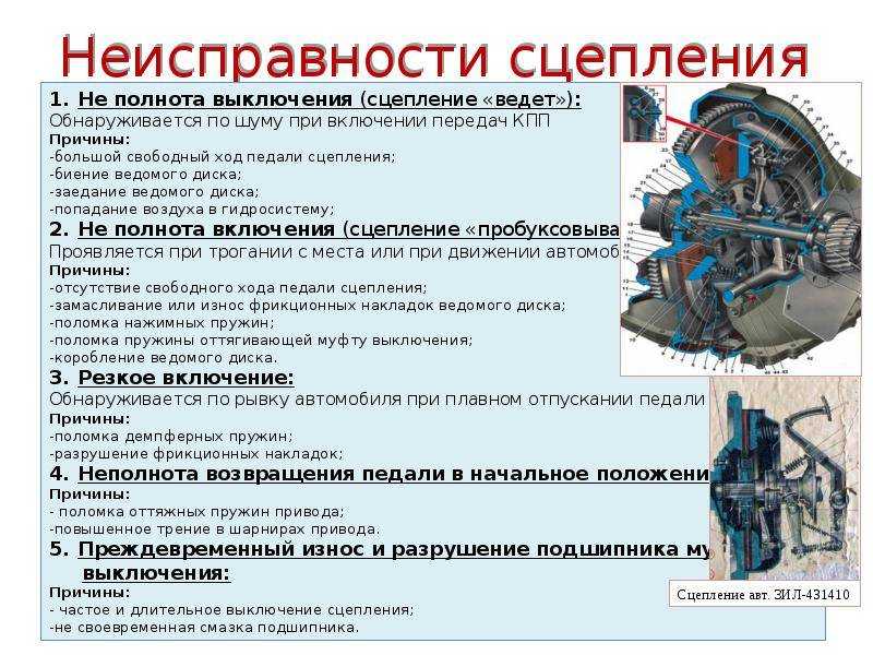 Основные неисправности сцепления: признаки, причины, устранение